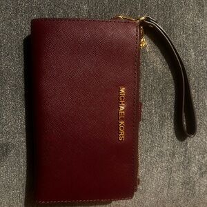Michael Kors Maroon Wristlet with Gold Accents